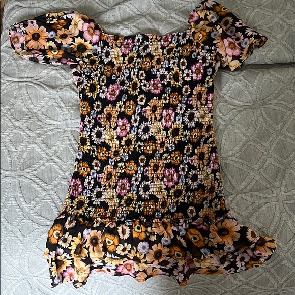 Orange Ruched Ruffled Off-the-Shoulder Mini Dress - Picture 3 of 3